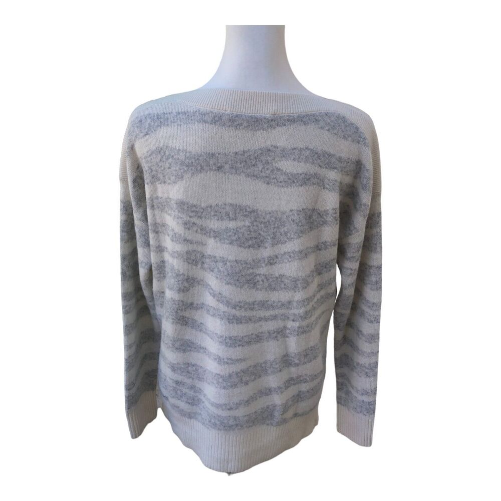 Ann Taylor Loft‎ Gray White Wool Blend Zebra Striped Cozy Soft Tunic Sweater XS - Picture 4 of 12